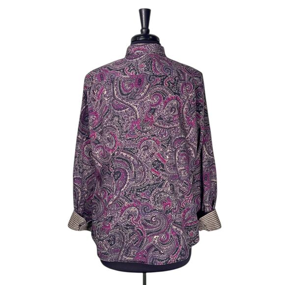 Chaps Ralph Lauren Womens Shirt XL Paisley Houndstooth Cotton Non Iron Button Up - Picture 2 of 8